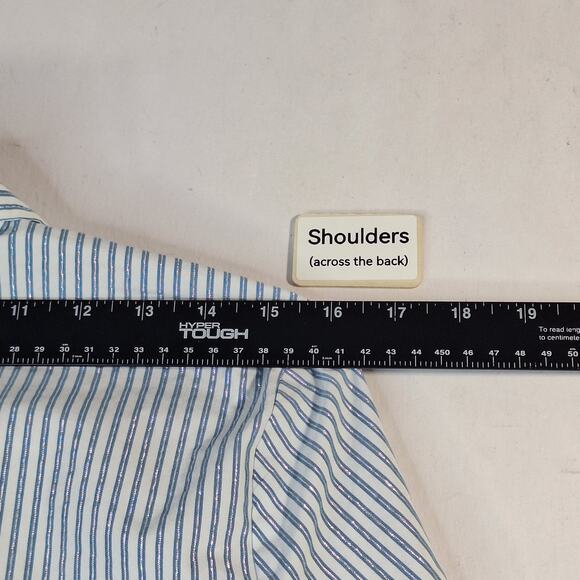 Covington Womens L Blue White Stripe 3/4 Sleeve Button Down Shirt Office Preppy - Picture 5 of 15